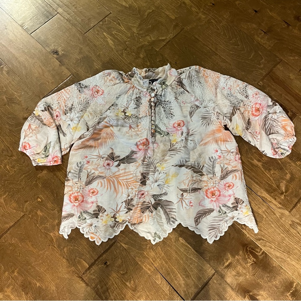 Boston Proper Floral Blouse - Pink and Orange